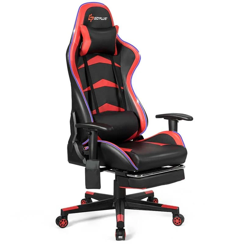 Led Massage Gaming Chair Height Adjustable Racing Computer Office Chair With Footrest Ergonomic High Back Pu Swivel Game Chair - Comfortable And Ergonomic Design