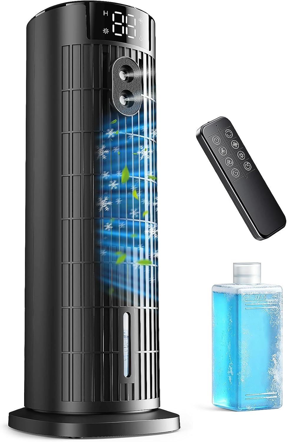 Mobile Klimaanlage mit Wasserkühlung, 4-in-1 Luftkühler Tragbar, Leiser Air Cooler mit 2-10h Timer, 90° Oszillation & 4 Stufen, Mobiles Kühlgerät für Zuhause, Büro und Schlafzimmer