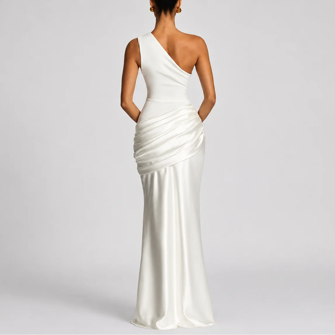 Women��s One Shoulder Maxi Dress Elegant Draped Silhouette