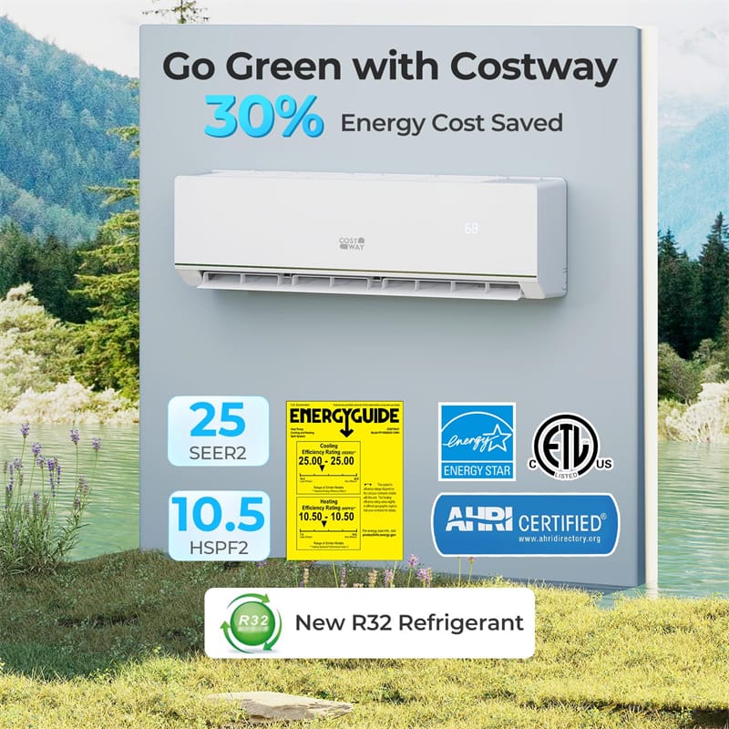 24000 BTU 25 SEER2 WiFi Ductless Mini Split Air Conditioner & Heater, Energy Star Certified 2 Ton 208-230V Inverter Heat Pump for 1500 Sq.Ft Rooms