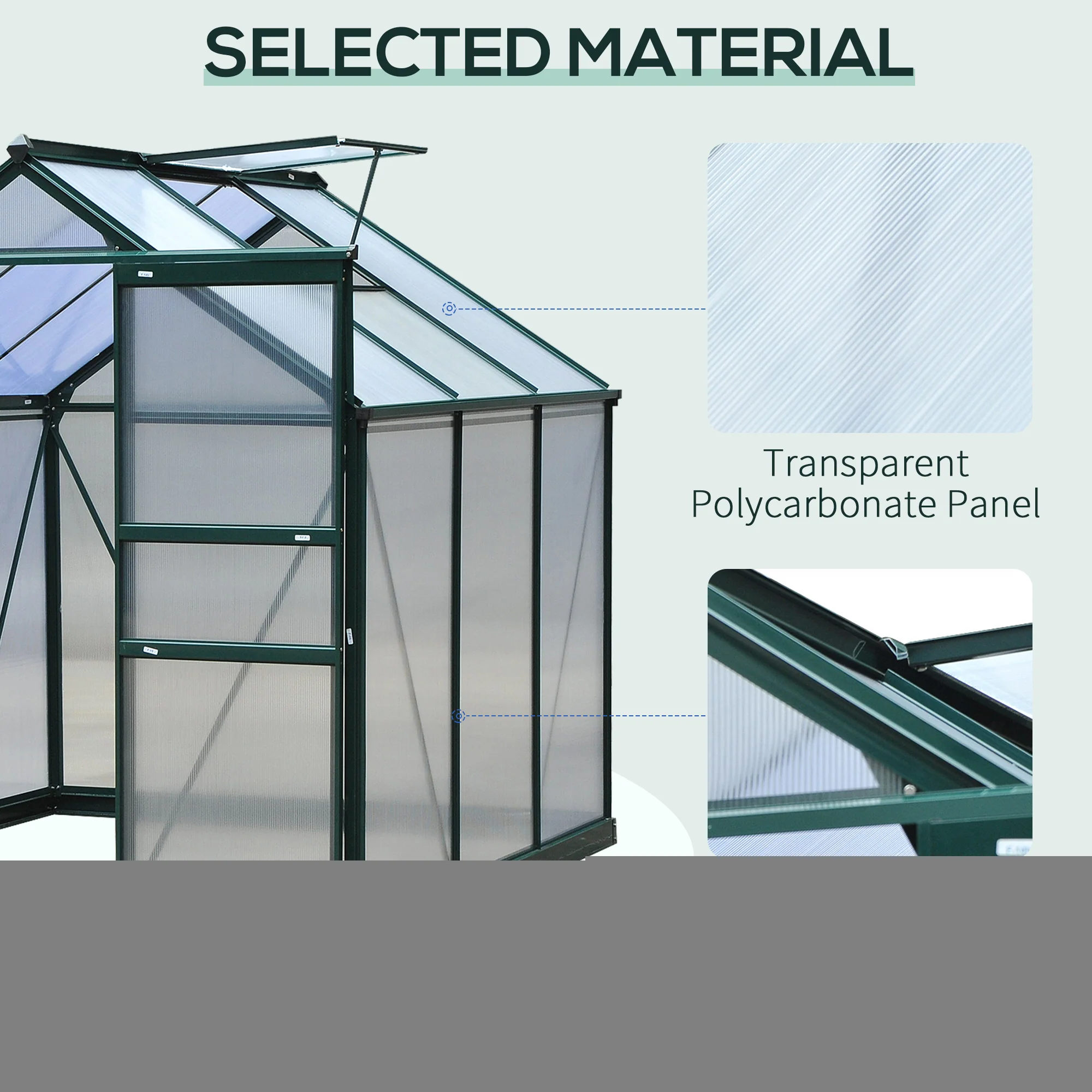 Outsunny aluminium kas met dakraam deur 190 x 192 x 201 cm, groen + transparant