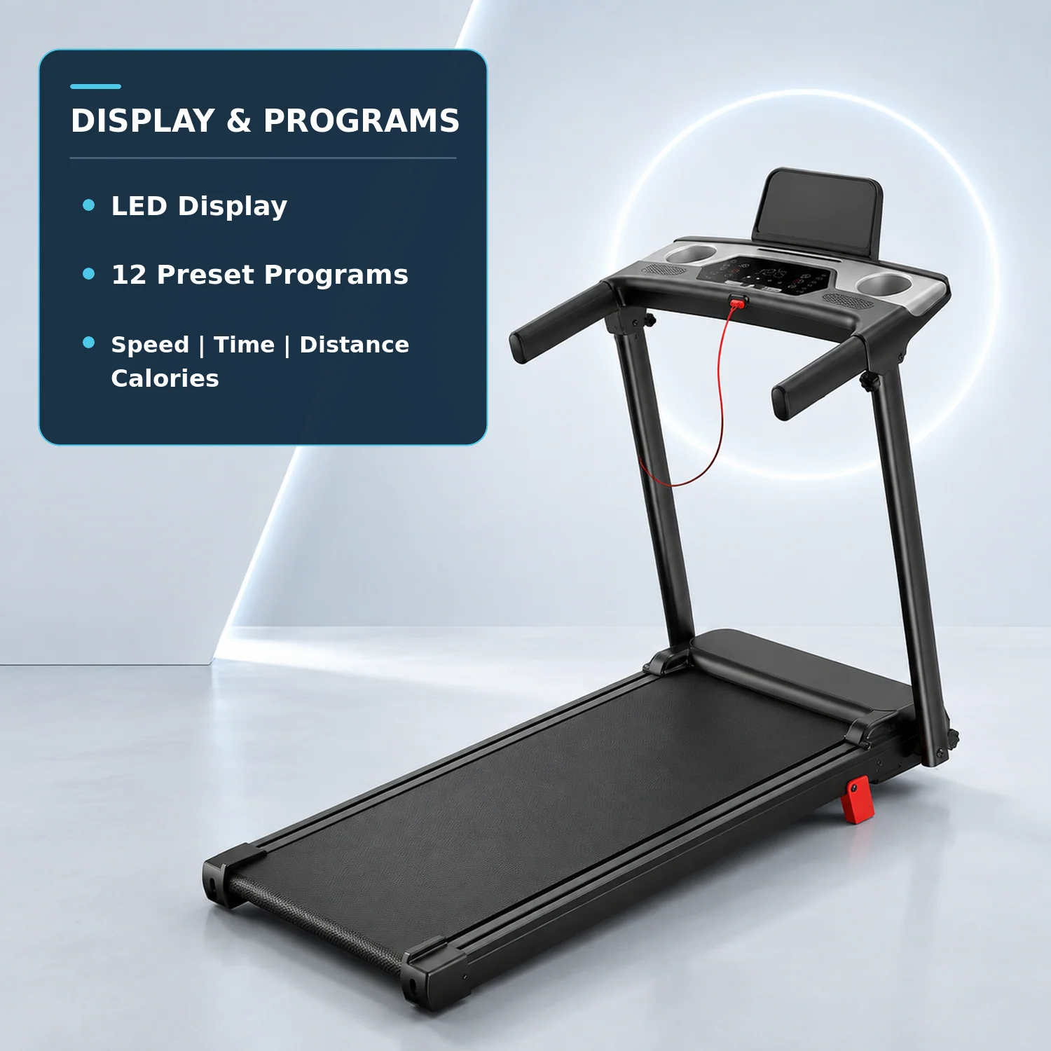 Foldable Electric Treadmill with 10% Manual Incline, 3 HP Motor and LED Display, Black