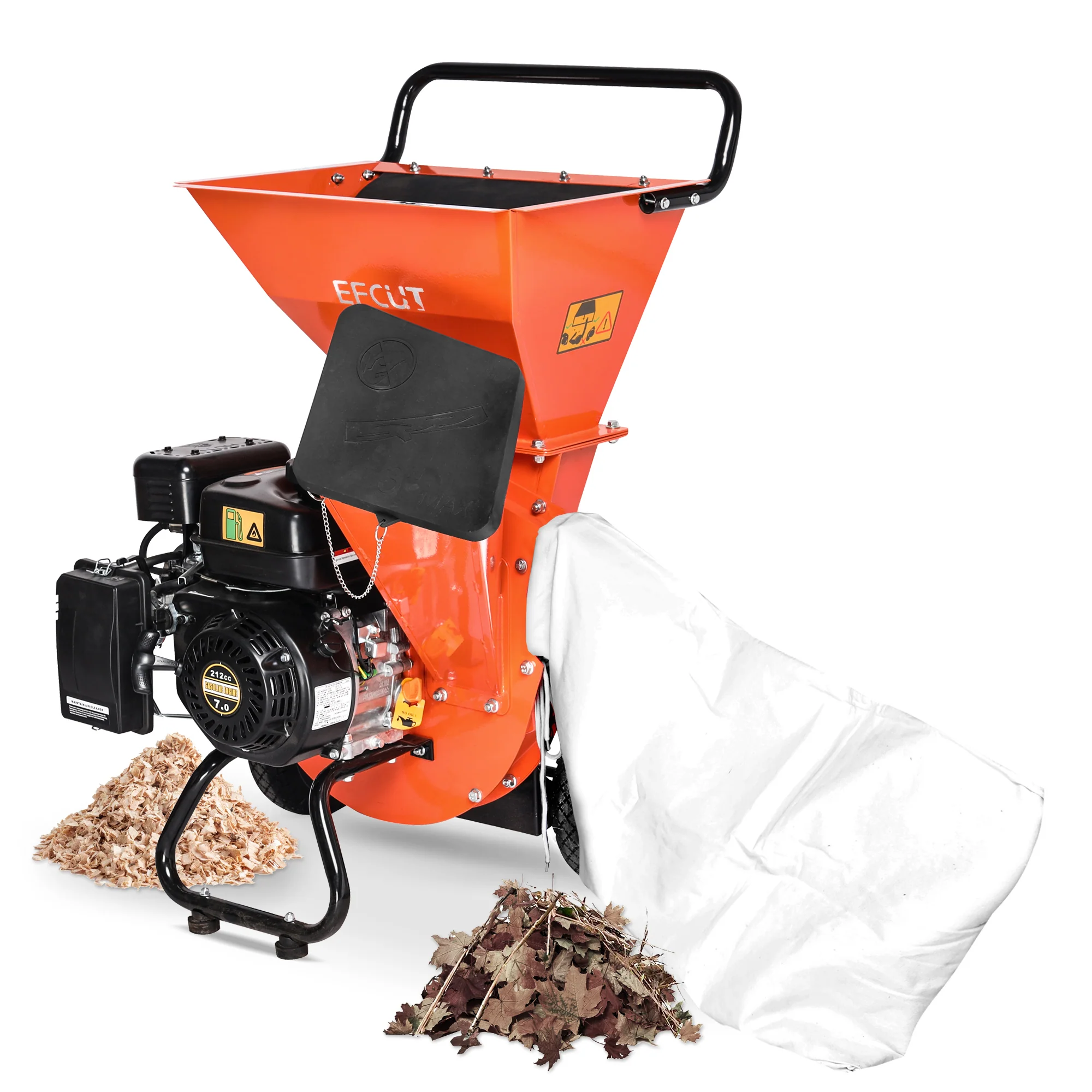 EFCUT 3-in-1 Houtversnipperaar Shredder Mulcher, 2 Trechters Multifunctioneel, 7PK 212cc Zware Benzinemotor, Max Houtdiameter 3 Inch, Inclusief Afvalzak