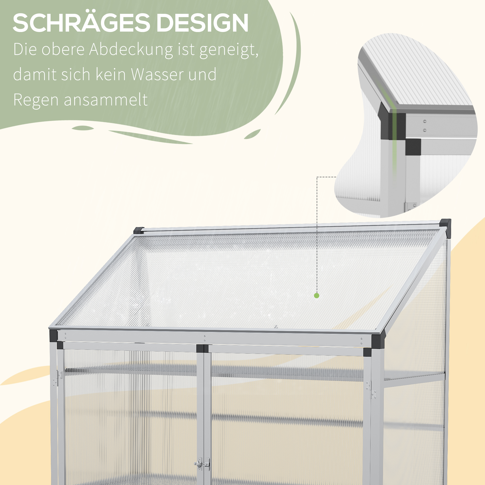 Outsunny serre met funderingsframe, behuizing van polycarbonaat, 2 planken, aluminium frame, 131 x 58 x 139,5 cm