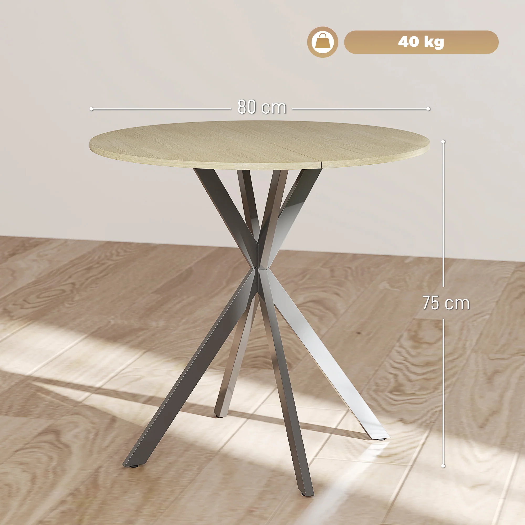 HOMCOM 80cm Industriële Ronde Eettafel - Eik