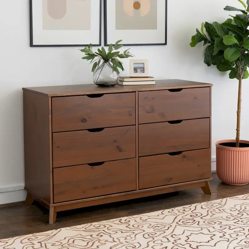 Purcell Pine Wood 3-Piece Bedroom Set with 6-Drawer Dresser and 3-Drawer Nightstands (Set of 2)
