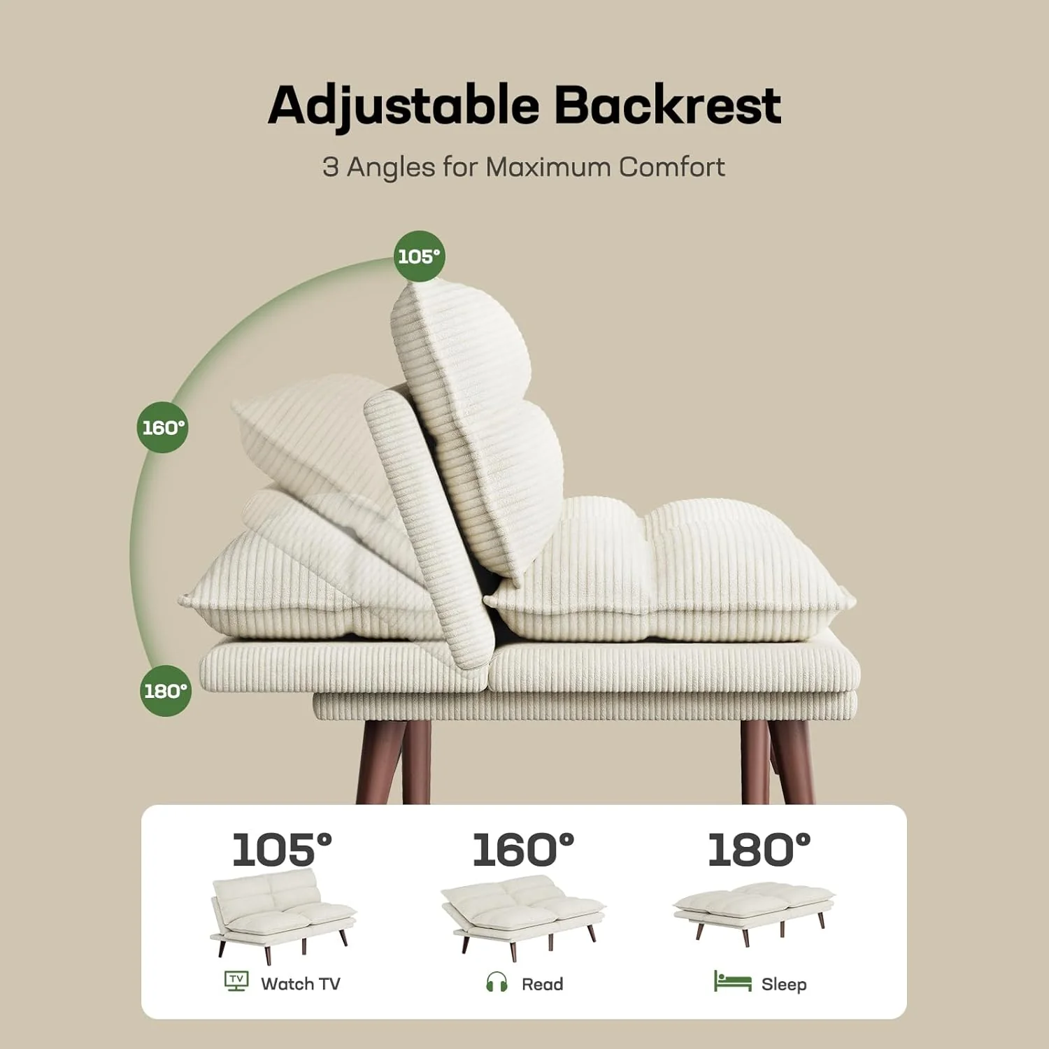 Futon Sofa Bed Futon Sofa with Adjustable Back and Armrests Converts to Small Sleeper Sofa Bed