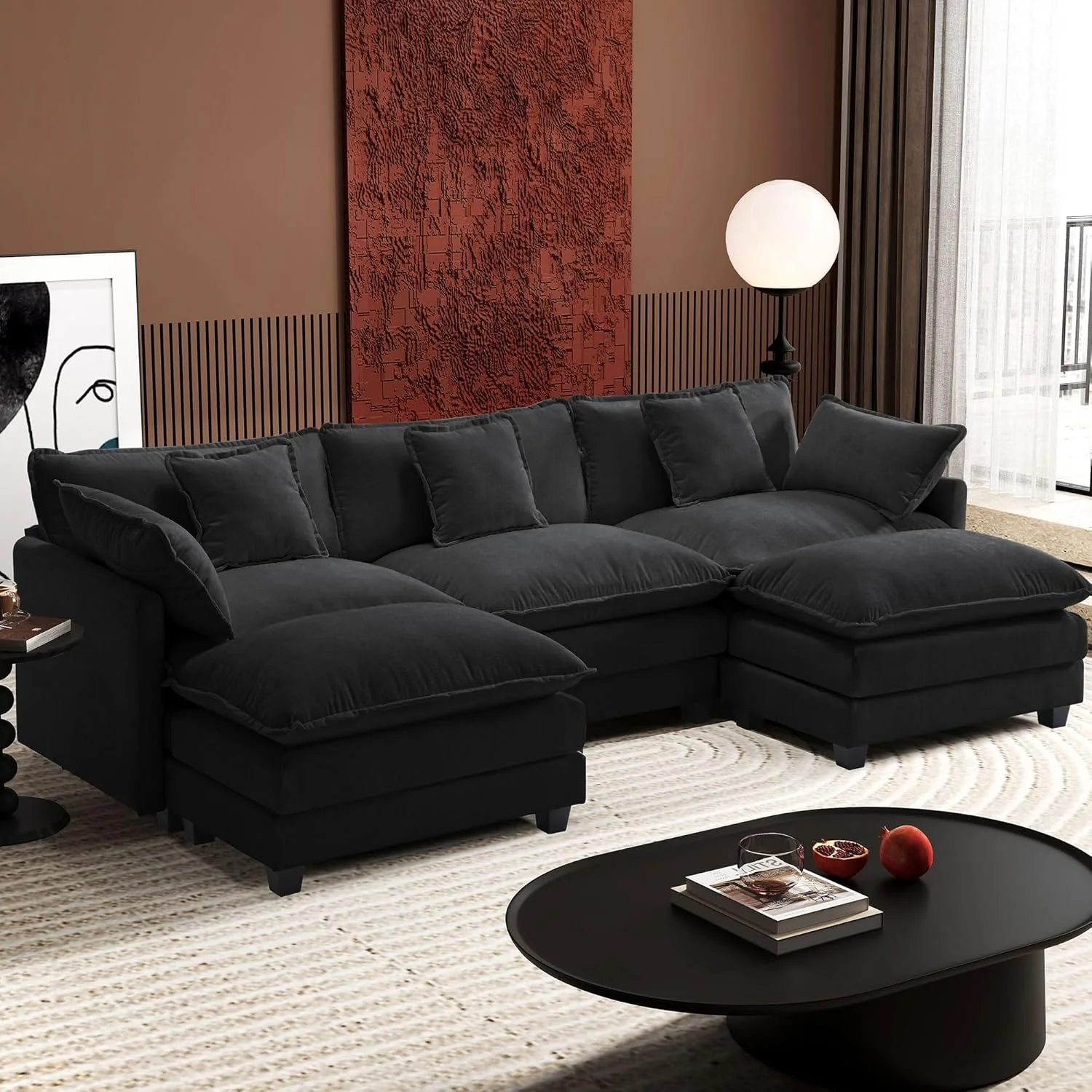 111.4 Inch L-Shaped Modern Sofa Modular Cloud Sofa Ottoman 4-Seater Chenille Deep Seat Sofa