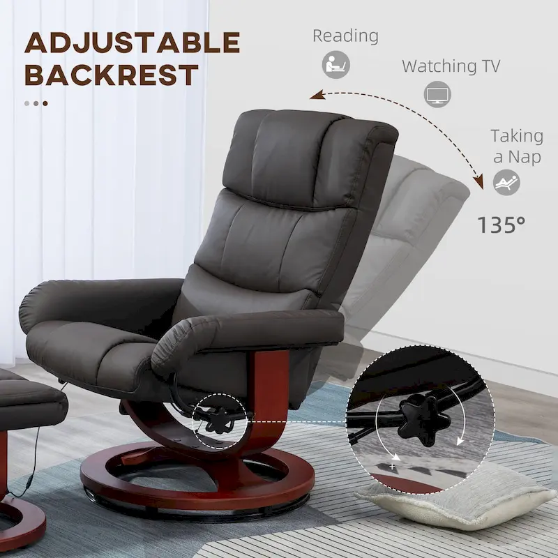 HOMCOM Recliner Chair with Ottoman, Electric Faux Leather Recliner