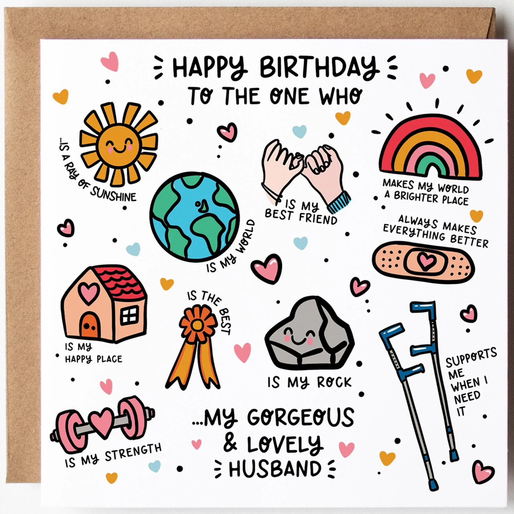 Happy Birthday Husband Card: Romantic and Heartfelt with Kraft Envelope