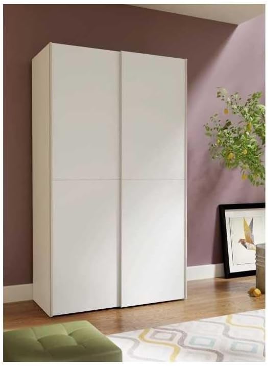 FORTE OZZULA Schrank 120, Kleiderschrank Weiß, Schwebetürenschrank, Schlafzimmerschrank Modern 2-türig mit Einlegeböden und Kleiderstange, 120 cm breit x 190.5 cm hoch x 61 cm tief