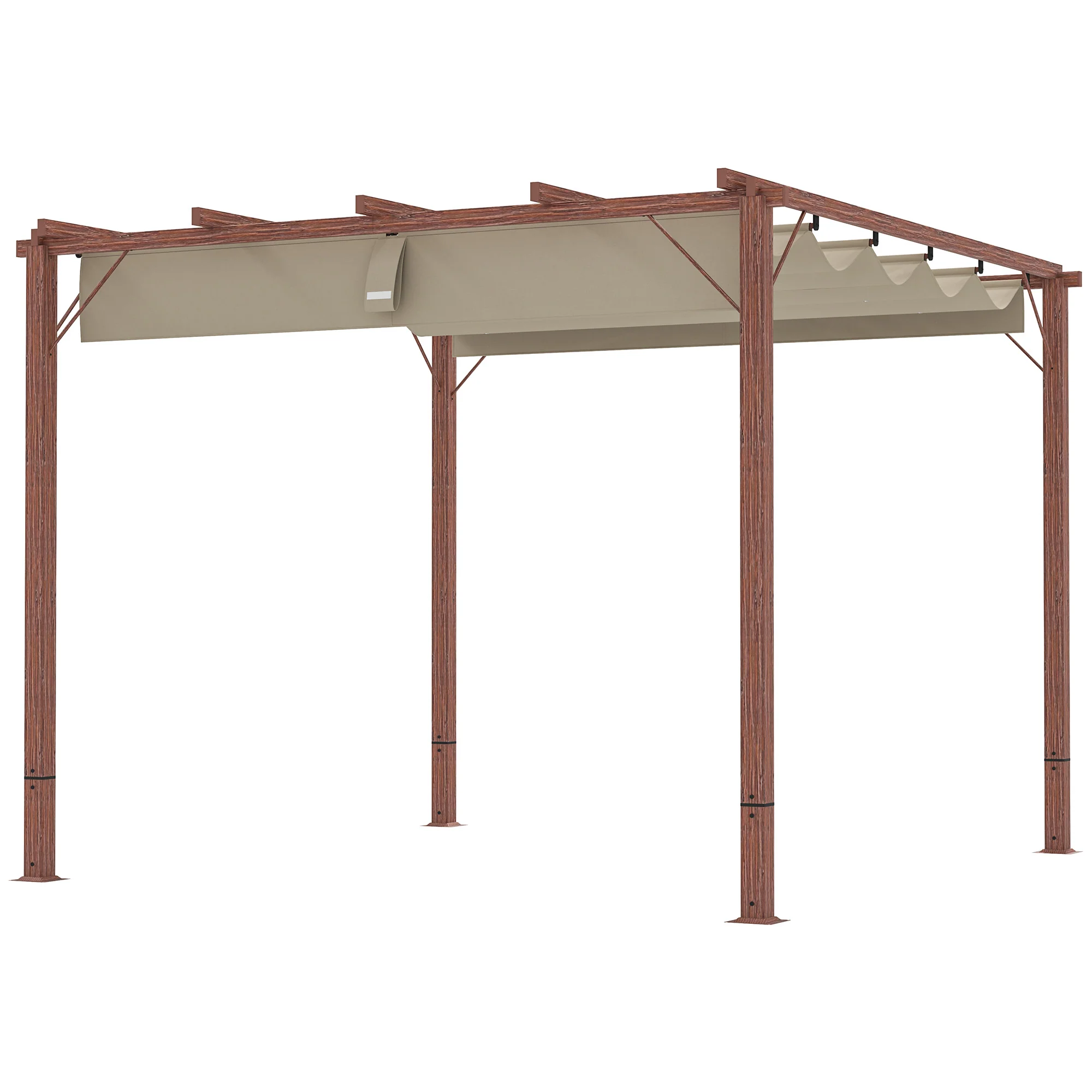 Outsunny 3 x 3 m Tuin-Pergola, Verstelbaar Terrasdak, Aluminium Frame, UPF30+ Zonbescherming, Natuurlijk Hout