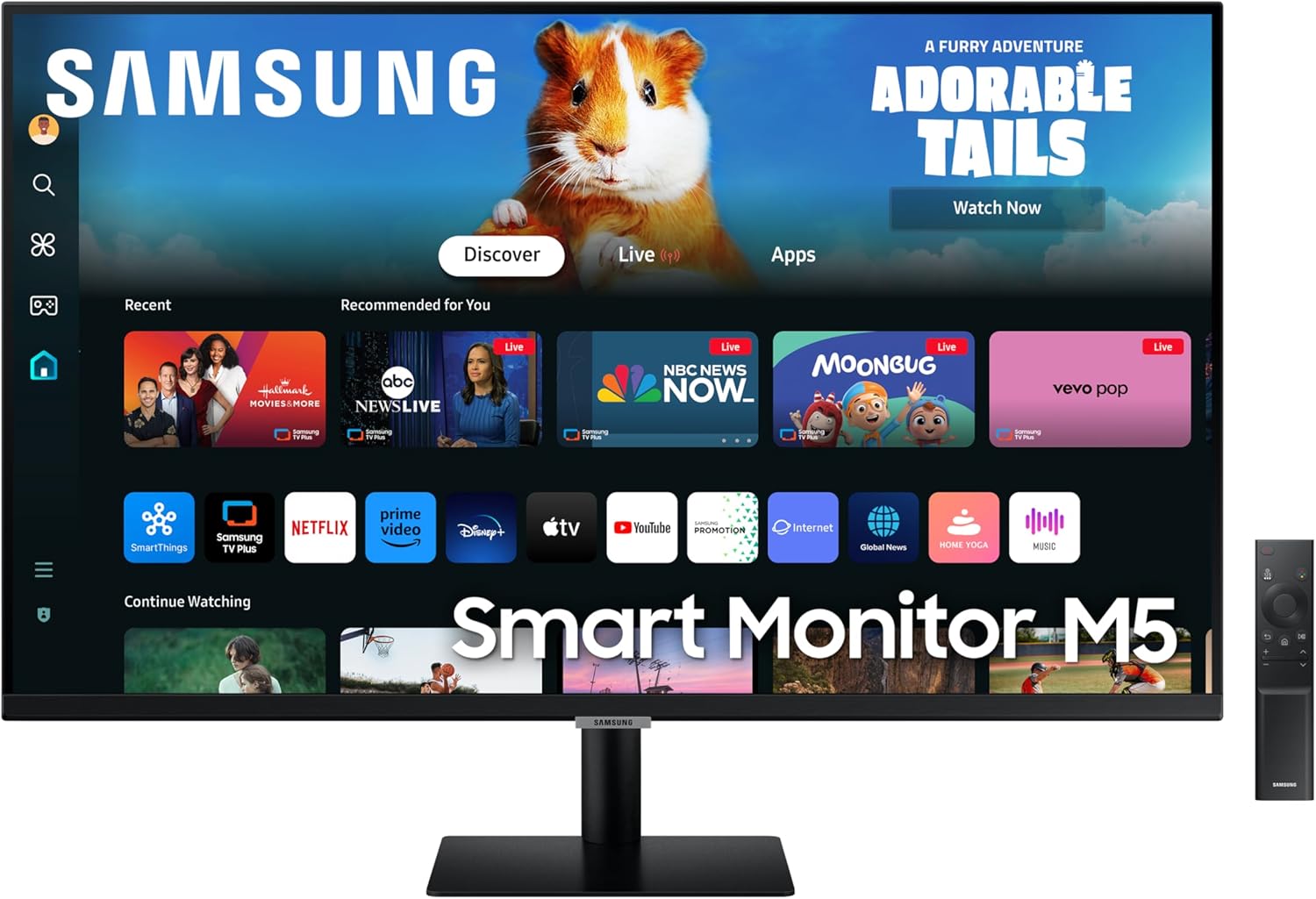 Samsung Smart Monitor M5 (S32DM502), Flat 32'', 1920x1080 (Full HD), Smart Hub con app di streaming, Office 365, Gaming Hub, Speaker integrati, Telecomando, WiFi, HDMI, USB