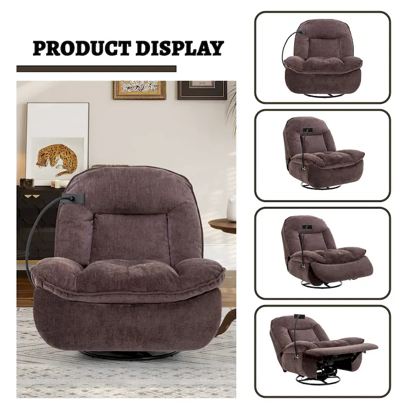 Clihome Adjustable Swivel Chenille Recliner with Phone Holder