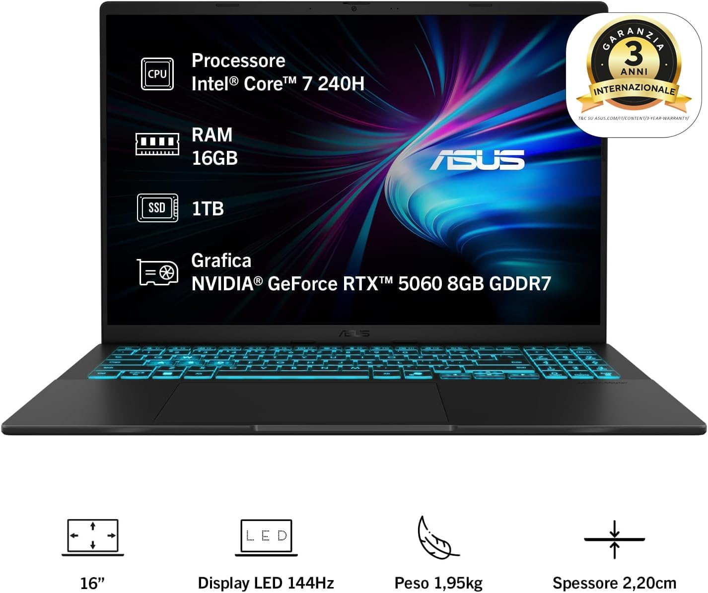 ASUS Vivobook 16 V3607VM#B0DXQDHTDN, Notebook con Monitor da 16