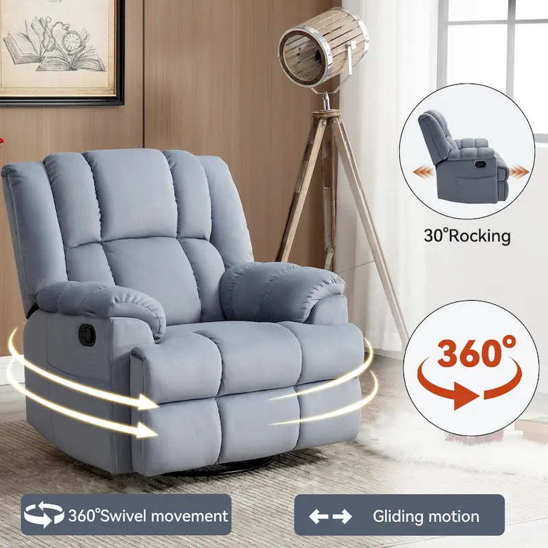 Lazy Boy Swivel Rocker Fabric Recliner Chair, Overstuffed Large Manual Recliner Glider with Pillow Top Arms and Cushion Back