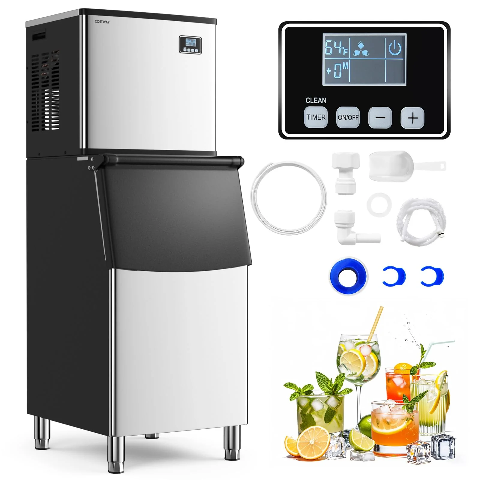418 LBS/24H Split Commercial Ice Maker, Industrial Ice Machine with 200 LBS Storage Bin, 192 PCS in 11-20 Mins, Self-Cleaning for Restaurant, Bar Cafe