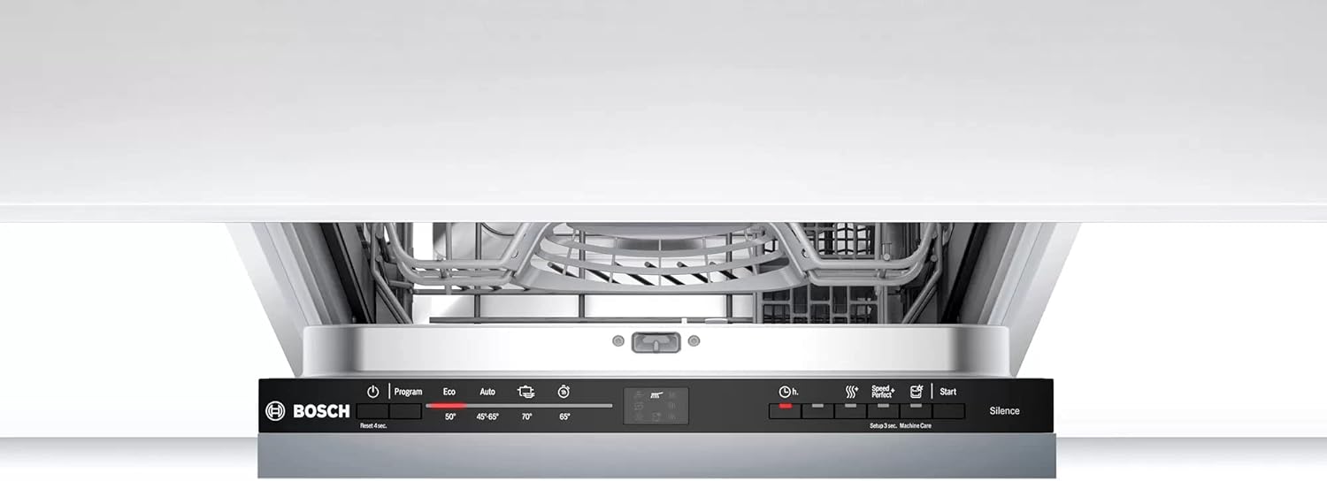 Bosch SRV2HKX41E Serie 2 Geschirrspüler Vollintegriert, 45 cm breit, Besteckkorb, Extra Trocknen auf Knopfdruck, InfoLight rot, AquaStop Schutz gegen Wasserschäden, Mehrfarbig