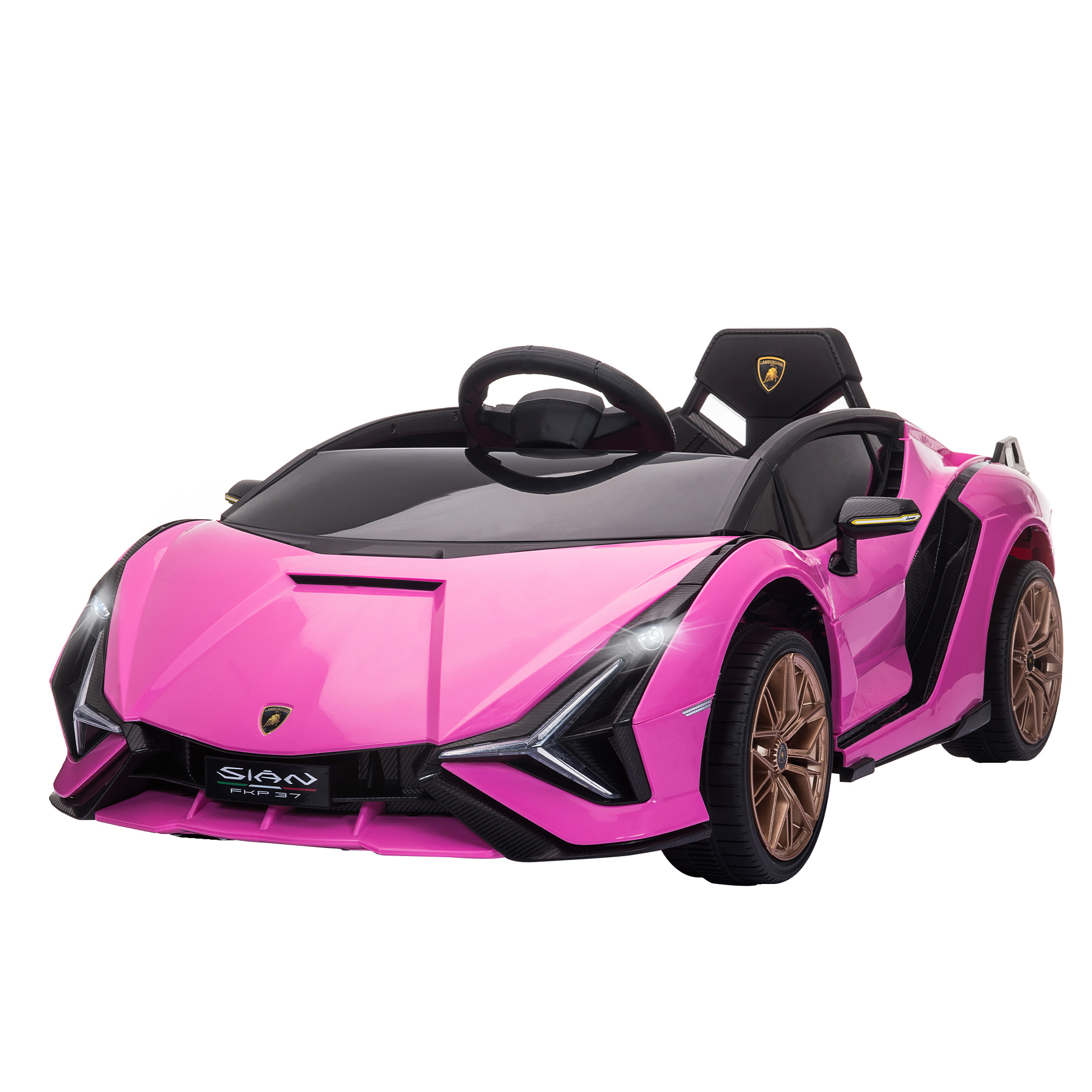 HOMCOM Kinder Elektrische Auto, Lamborghini, 3-5 km/u, Afstandsbediening, voor 3-5 Jaar, Roze