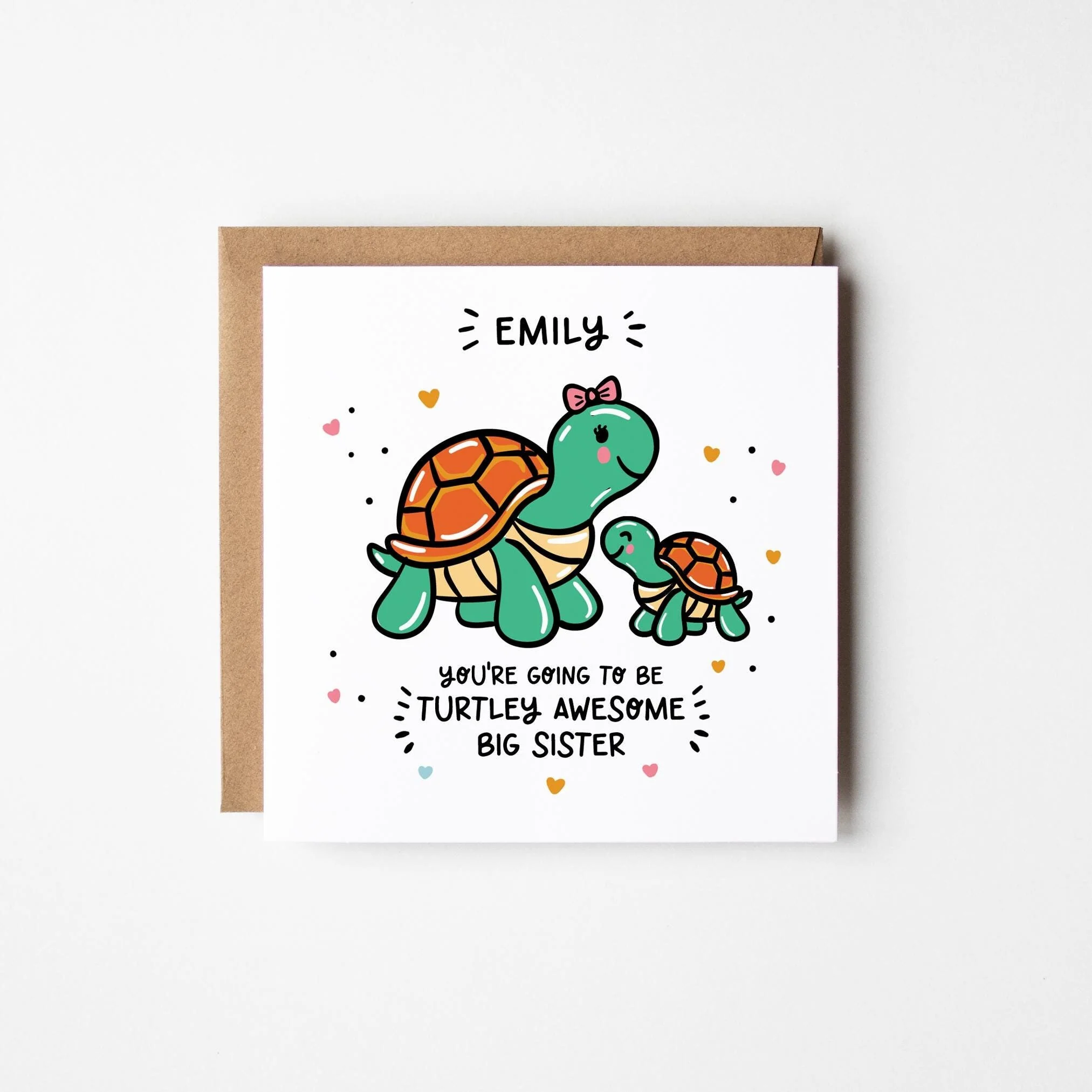 Turtley Awesome Personalised Big Sister Card, New Sibling Announcement