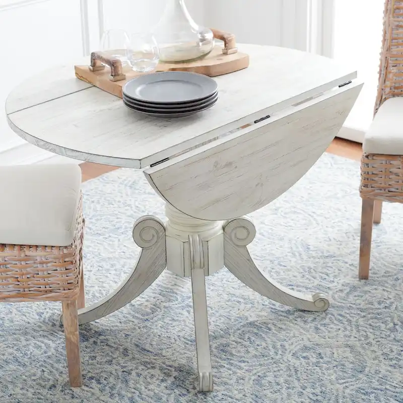 SAFAVIEH Jeane Antique White Drop Leaf Dining Table - 43 W x 43 D x 31 H - 43Wx43Dx31H