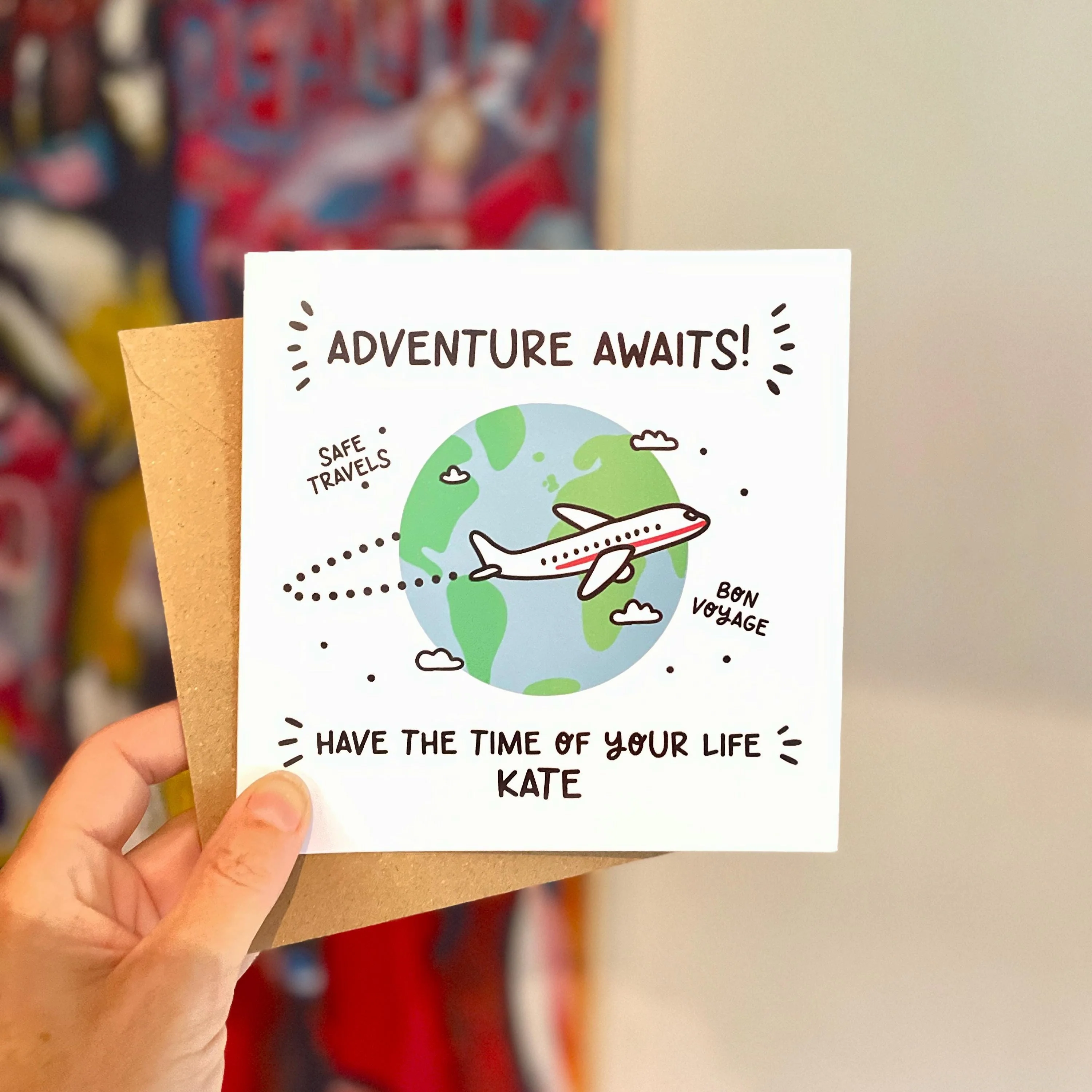Adventure Awaits Card ? Personalised Bon Voyage Safe Travels Card for Travellers ? Cute Travel Card ?