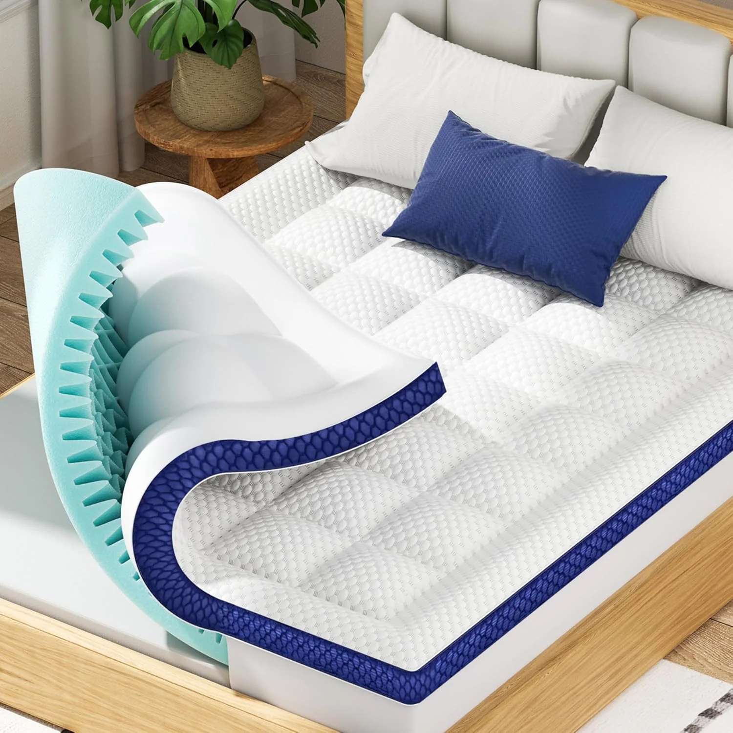 BEDELITE King Mattress Topper Dual Layer 4 Inch Memory Foam Mattress Topper, 2 Inch Pilow Top Mattress Pad and 2 Inch Premium Gel Foam Mattress, with Stretchable Pockets Up to 6