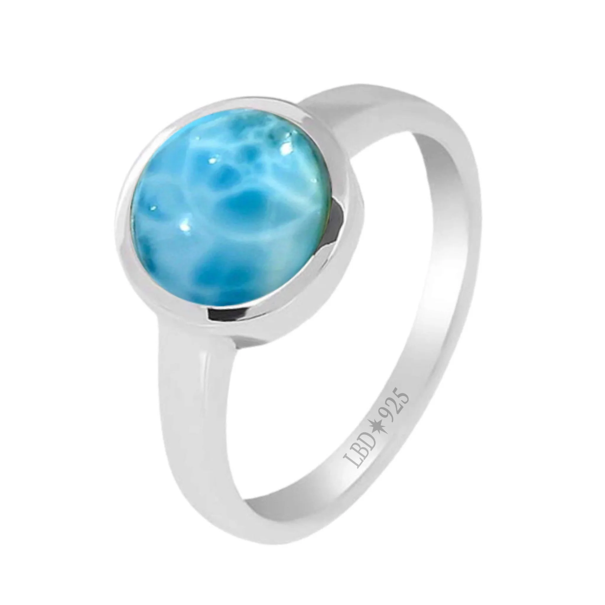 Larimar Ring- Elegant Small Round Larimar