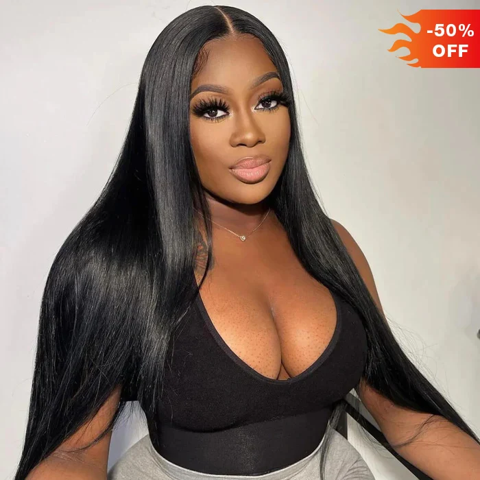Clearance Straight Human Hair 5X5 HD Lace Closure Wigs Natural Hairline Middle Part Frontal Wig