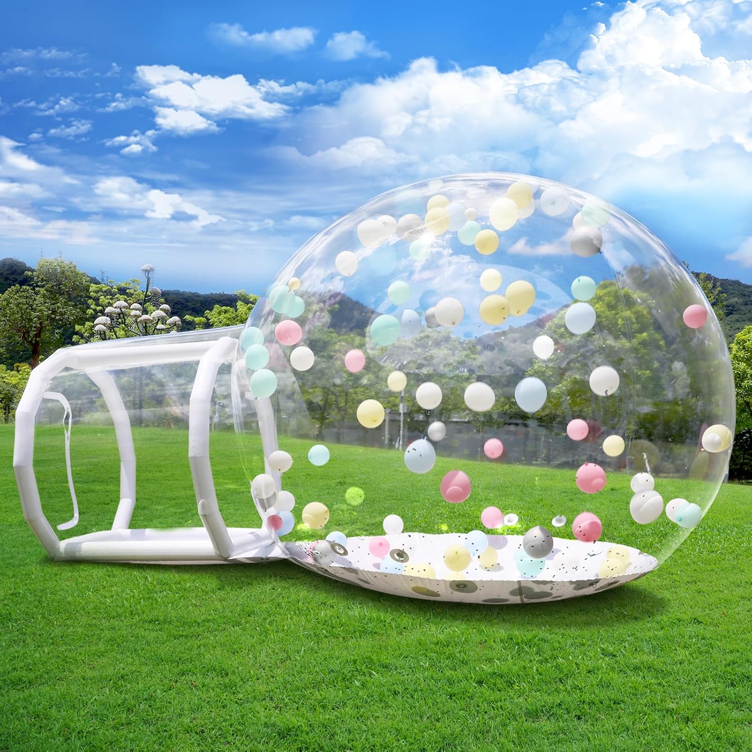 Gonfiabile, Bubble House Dome gonfiabile, con ventilatore e pompa, tenda da giardino impermeabile in PVC di qualità commerciale, per matrimoni, campeggio, feste (300 cm, bianco)
