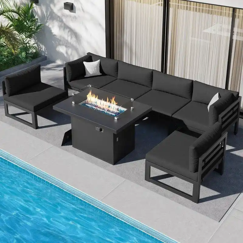 FINCATI 7-piece Oversized Aluminum Patio Furniture Set with 43  Fire Pit Table for Backyard, Deck, and Garden