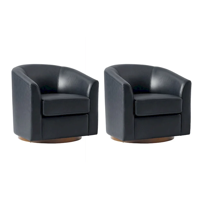 Althea Modern Genuine Leather Swivel Barrel Chair with Solid Wood Base Set of 2 By HULALA HOME