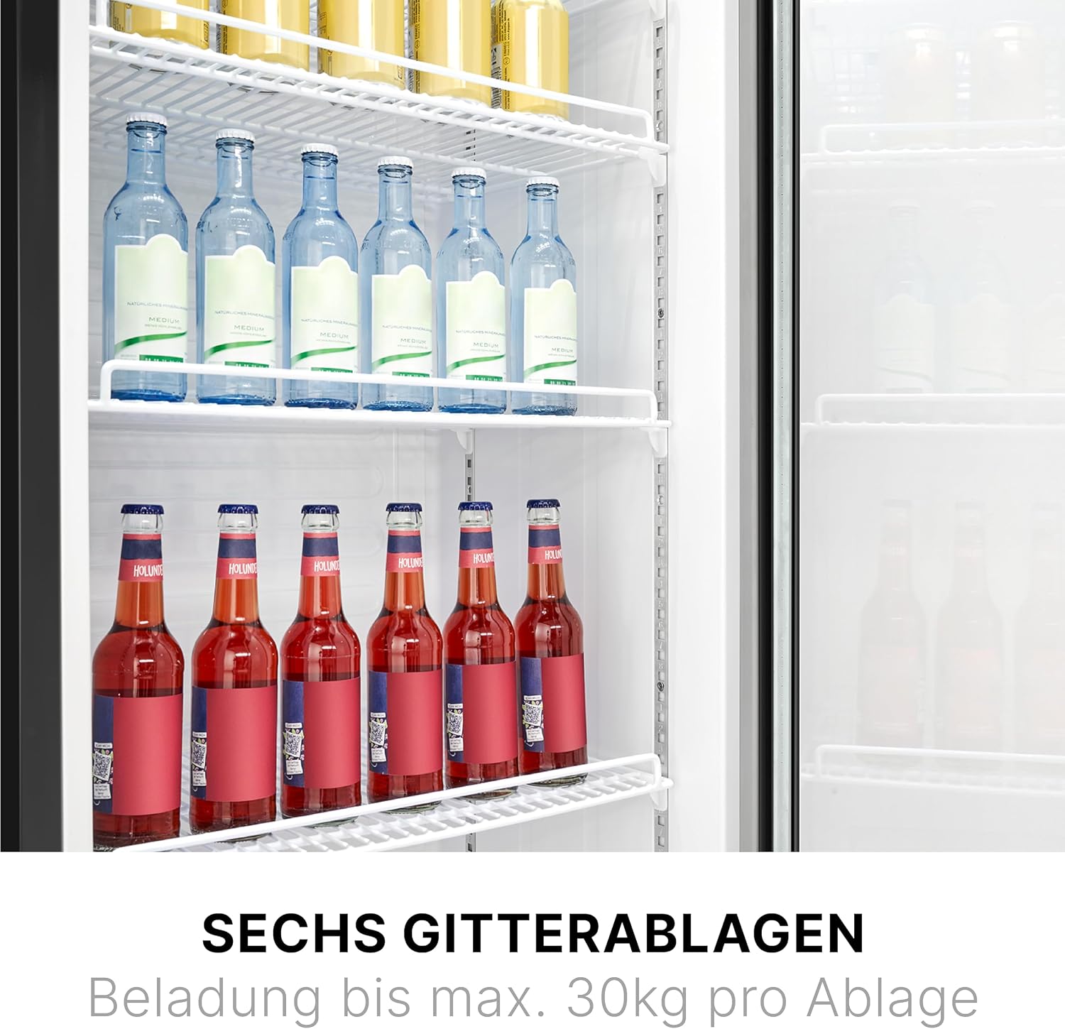 Bomann® Kühlschrank mit Glastür | Getränkekühlschrank abschließbar | 6 höhenverstellbare Ablagen | 30kg je Ablage | 347 Liter | Kühlschrank groß | Flaschenkühlschrank m. LED-Licht | KSG 7351 schwarz