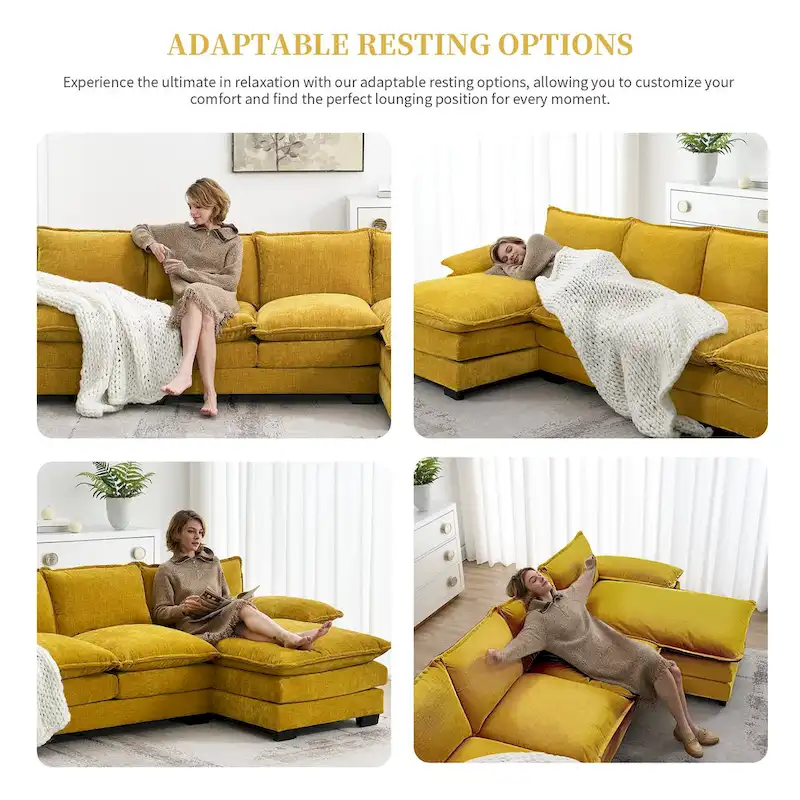 Modern 5-Seat L-Shaped Cloud Sleeper Sofa Couch with Chaise Lounge with Double Seat Cushions