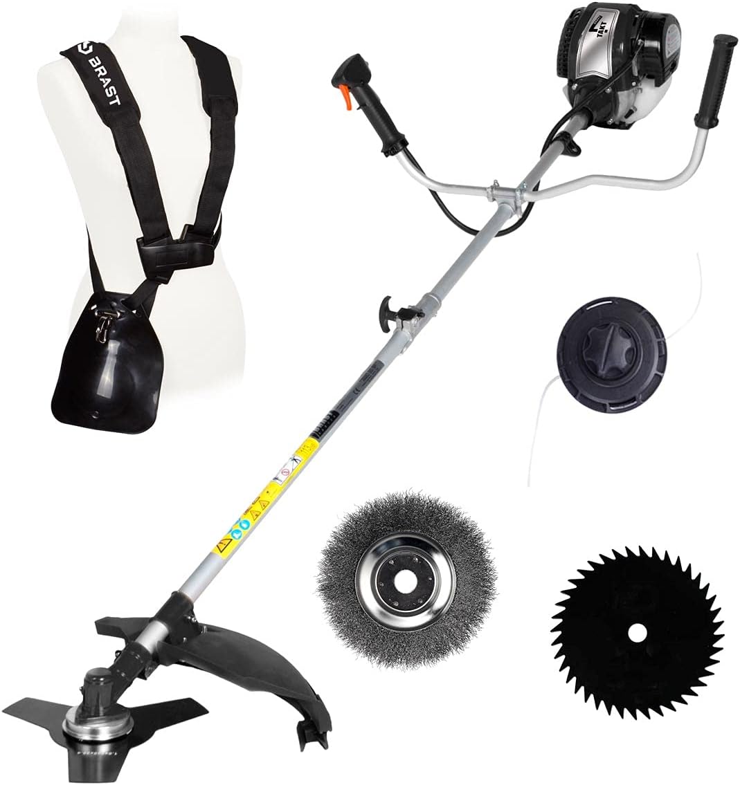 BRAST® Motorsense Benzin 3.0 PS 2 in 1 Gerät Freischneider Rasentrimmer Rasenmäher 52cm³