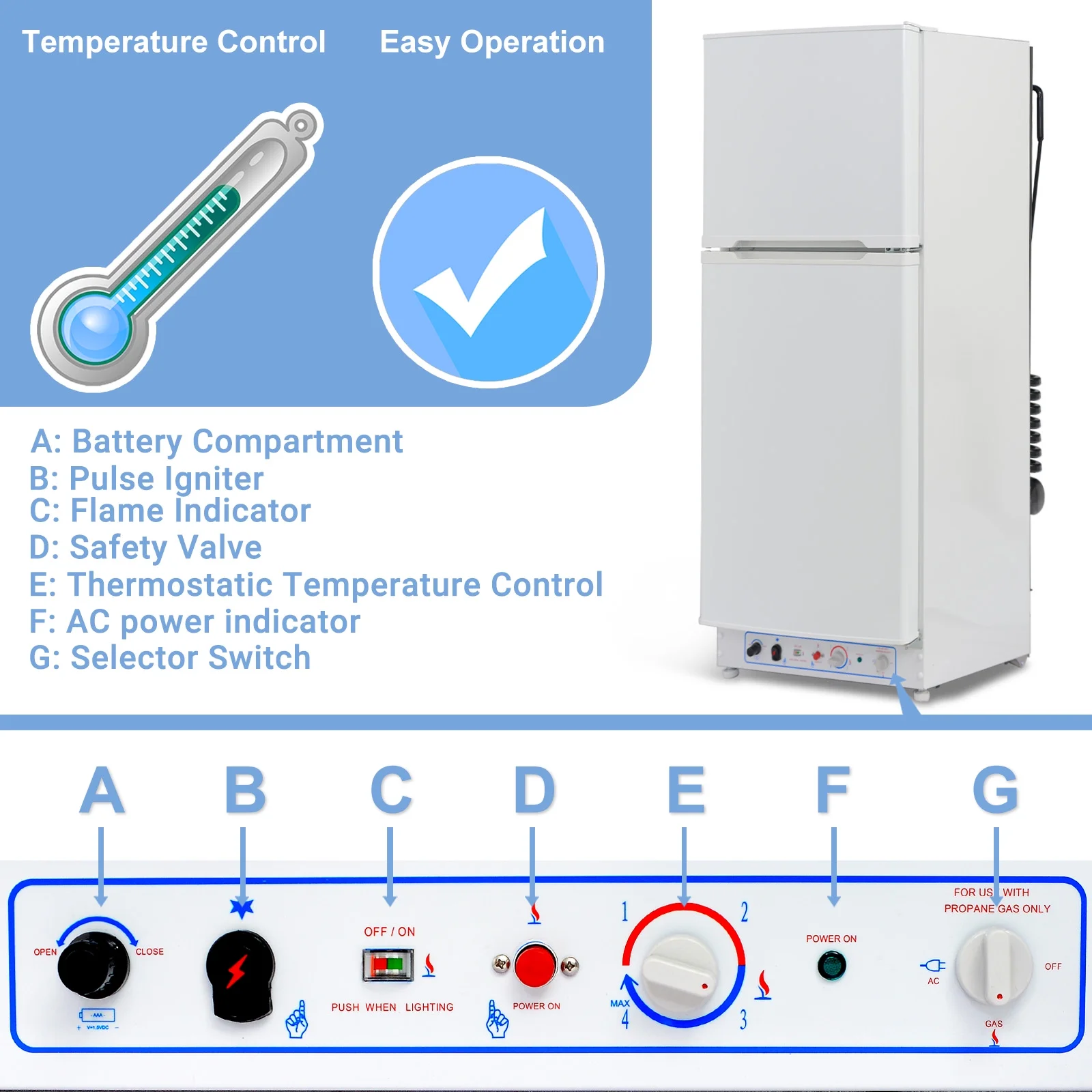 Frigorifero a propano Smad da 9,4 piedi cubi e 64 pollici*H, congelatore AC 110 V, frigorifero di grande capacità per camper