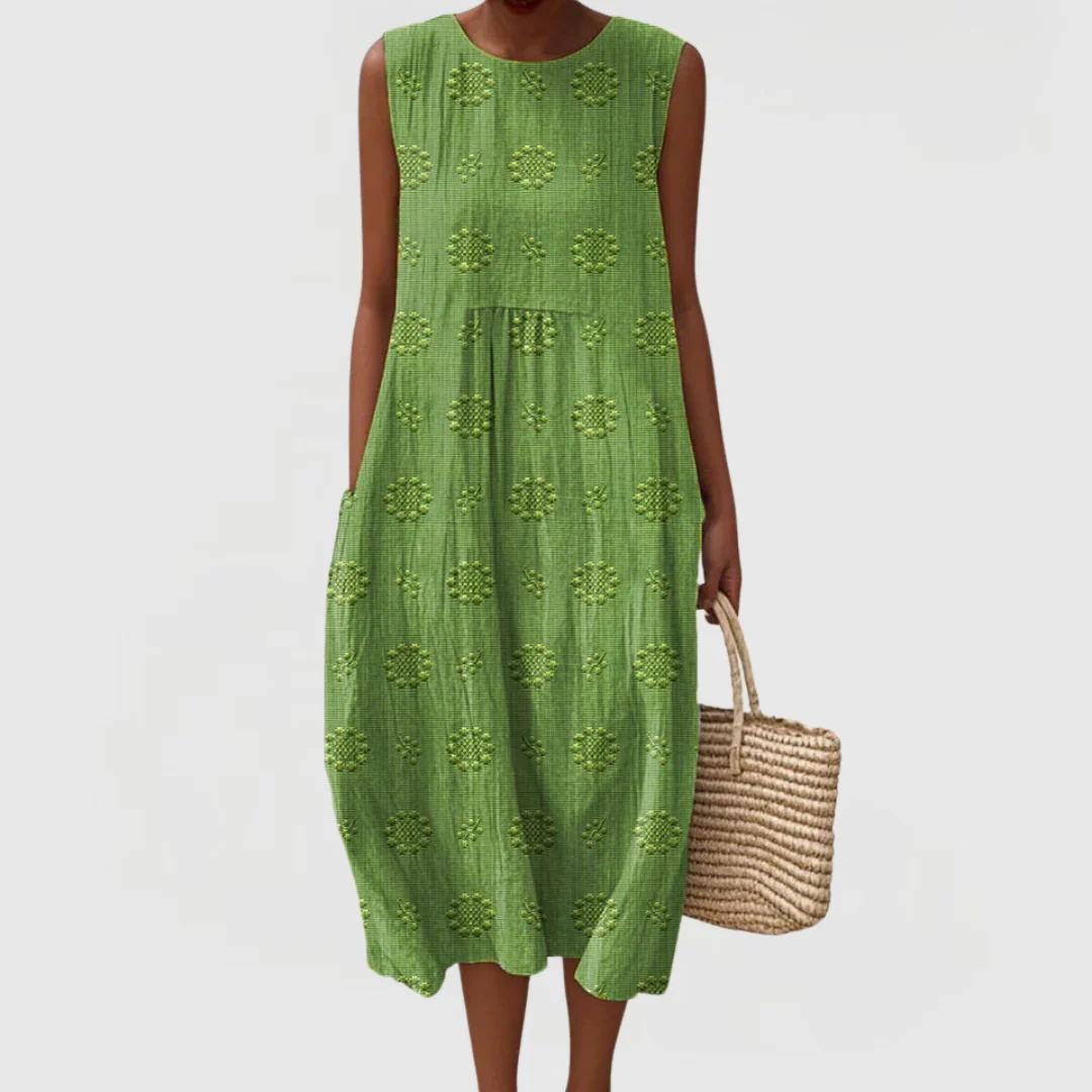 Womena??s Sleeveless Summer Dress with Floral Embroidery and Pockets