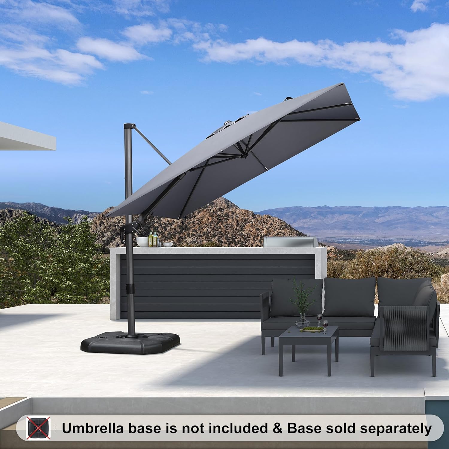 PURPLE LEAF 8.8' X 8.8' Left-right Tilt Patio Umbrella Outdoor Cantilever Swivel Square Umbrella with Tilt Aluminum Offset Umbrella with 360-degree Rotation for Garden Deck Pool Patio Light Grey