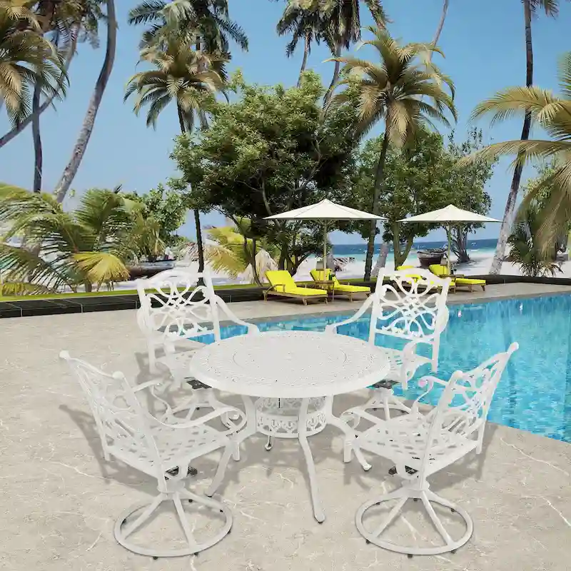 5-Piece Cast Aluminum Patio Dining Set with 4 Swivel Chair