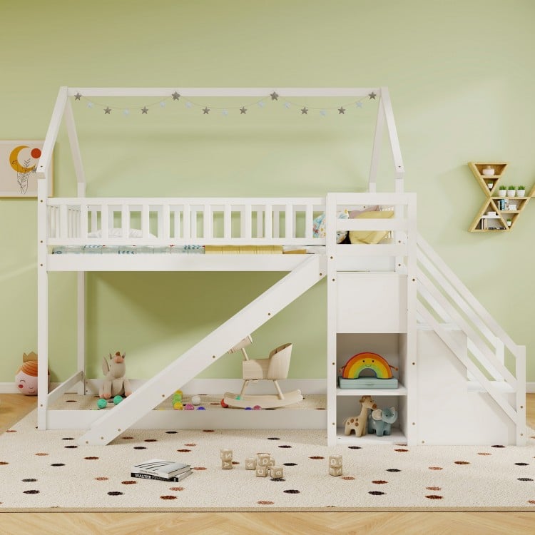 Twin Over Twin Bunk Bed with Slide and Staircase