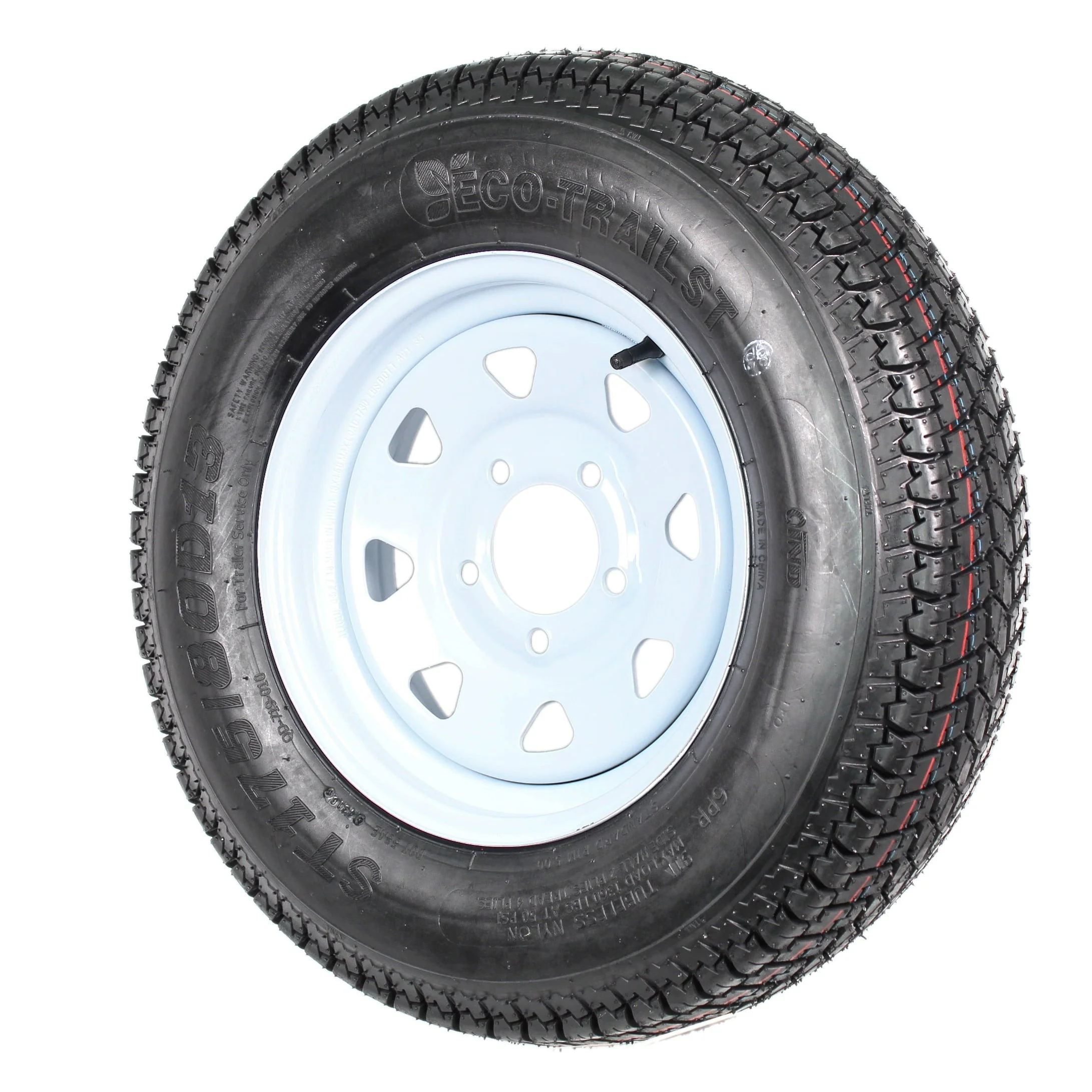 2-pack trailer tires and rims ST175/80D13 175/80 13 B78-13 LRC 5-hole white spoked wheel