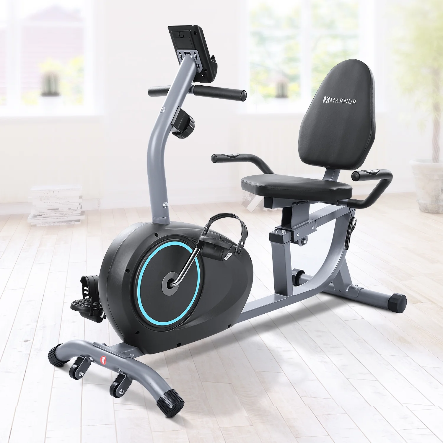 2025 Recumbent Exercise Bike with 8 Levels Adjustable Resistance, LCD Monitor, Pad Holder, Wheels