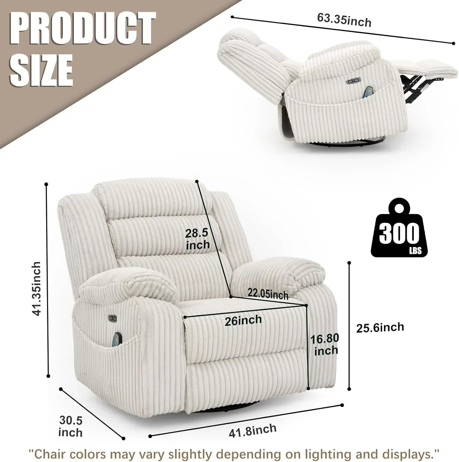 Electric rotary rocker lounge chair for adults with massage and calories USB charging ports
