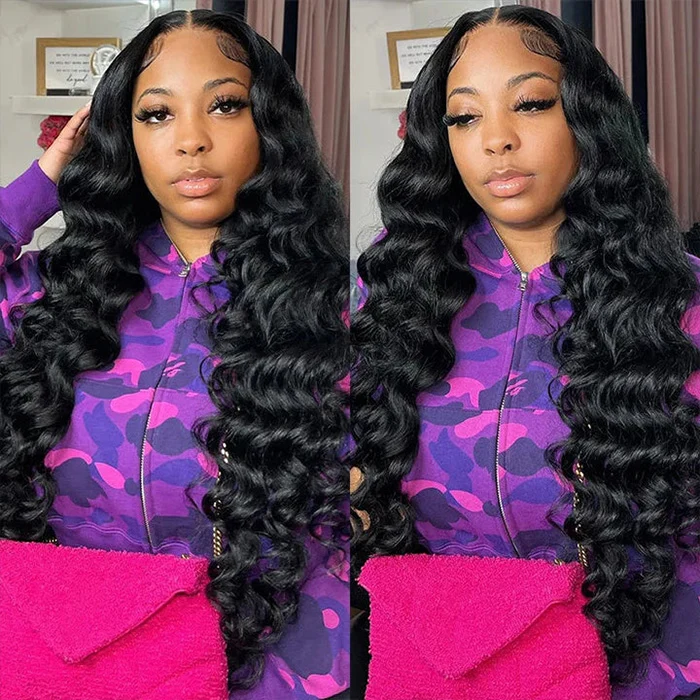 Glueless Loose Deep 13X6 HD Lace Front Wigs Put On And Go Pre Plucked Pre Bleached Human Hair Wigs