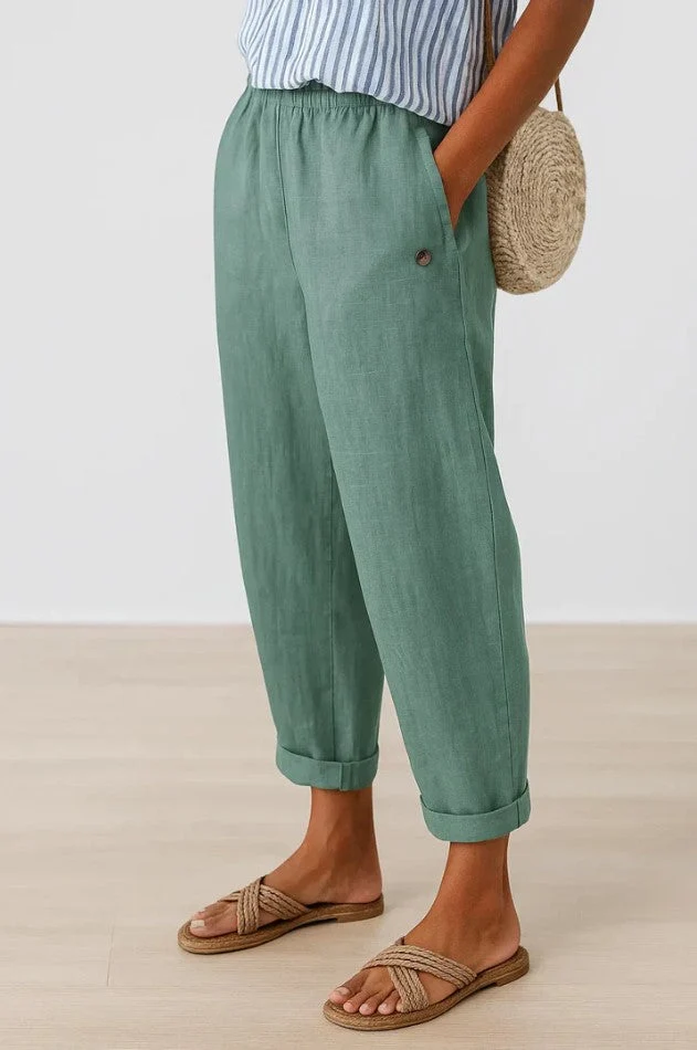 Women��s Relaxed Straight-Leg Trousers Lightweight Cotton Blend
