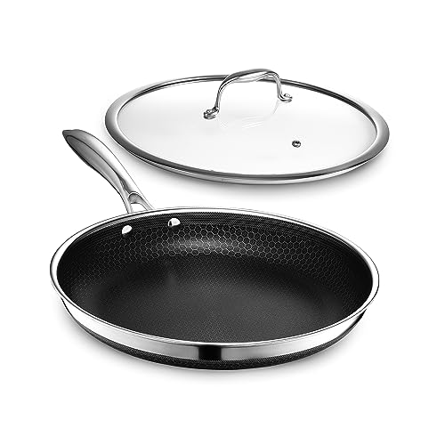 HexClad Padella ibrida, 30,5 cm, in acciaio inox, con coperchio, maniglia isolata, senza PFOA, antiaderente, lavabile in lavastoviglie, per forno e piano cottura a induzione, gas, ceramica, elettrico : Amazon.it: Casa e cucina