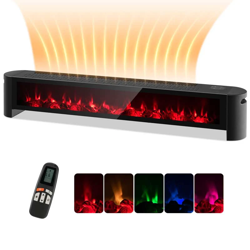 1400W Electric Baseboard Heater with Remote & 6 Adjustable Realistic 3D Flame, IPX4 Waterproof Convection Space Heater for Indoor Use