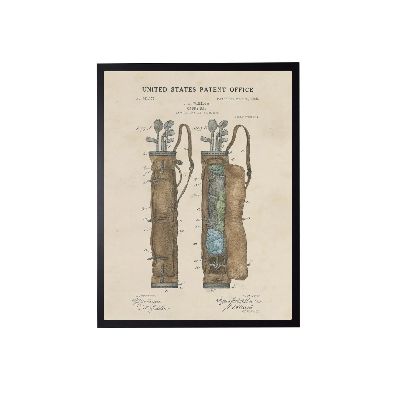 Vintage Watercolor Golf Bag Framed Art