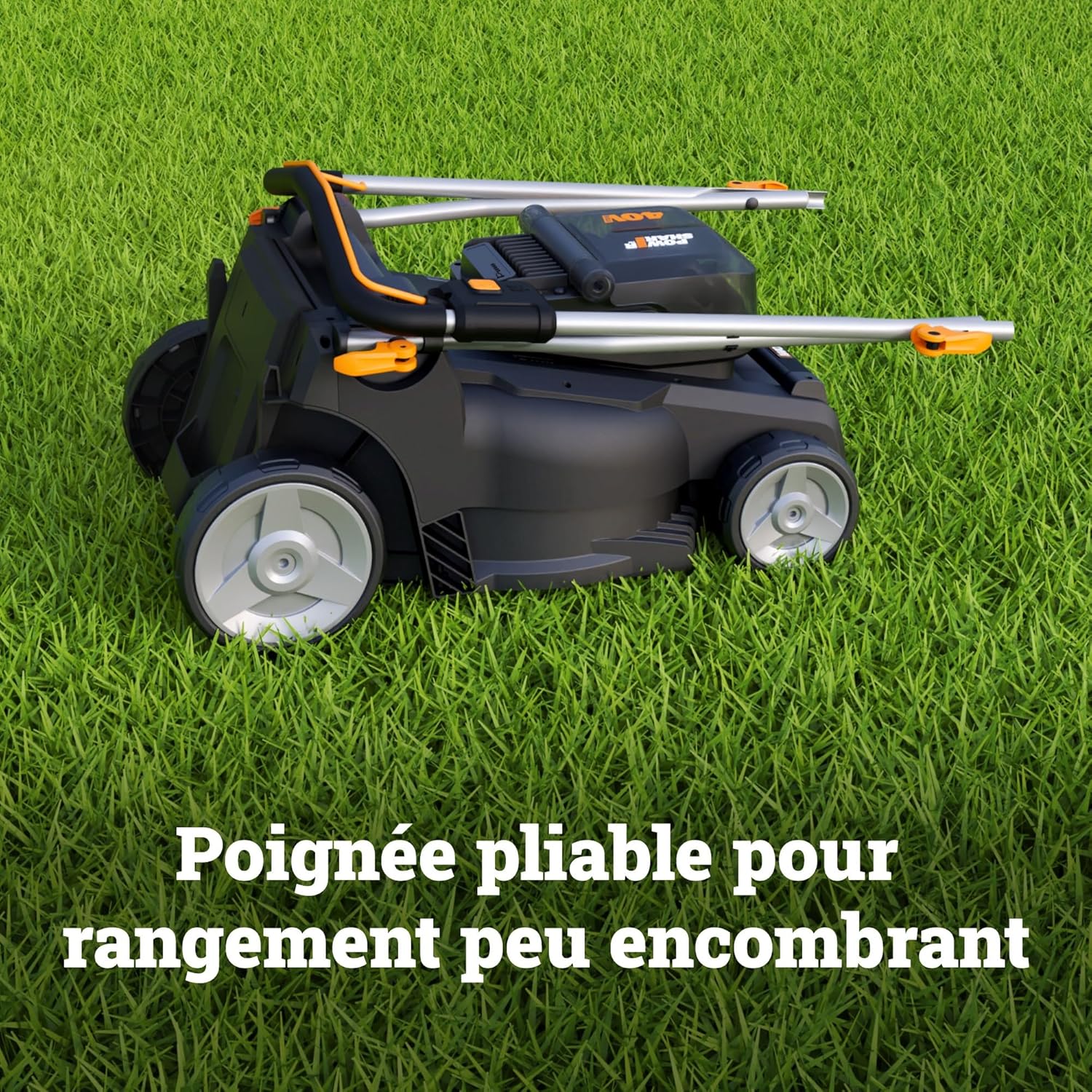 WORX Tondeuse à Gazon sans Fil 40V WG737E, Surface Max de 600 m², Lame de 37cm, Sac de 40L, Coupe jusqu'aux Bordures, 6 Hauteurs de Coupe, Livrée avec 2 Batteries 4Ah et Chargeur Double Rapide