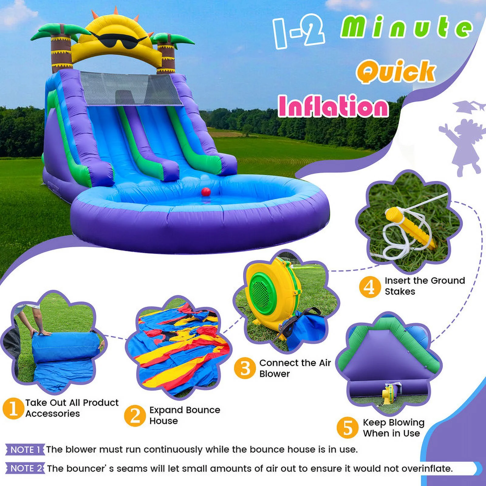 Relunch 26FT Inflatable Double Water Slide for Kids & Adults, PVC Inflatable Water Park with Blower, Giant Splash Pool for Backyard & Outdoor Fun, 26'L x 12'W x 14'H